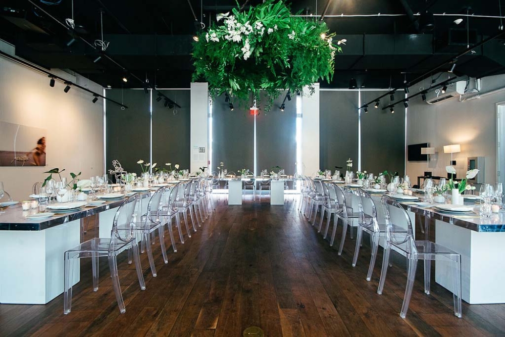 empty wedding venue with tables set up