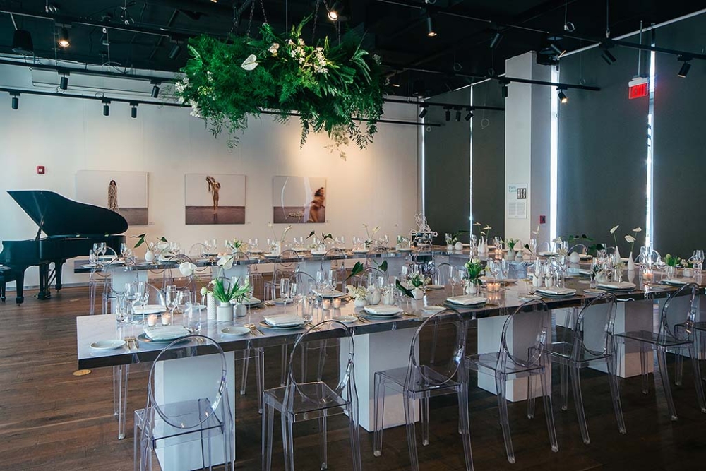 empty wedding venue with tables set up