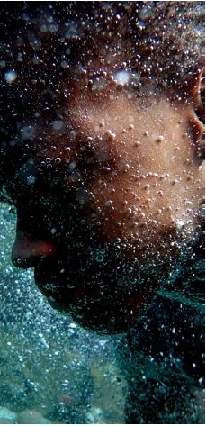 up close face underwater