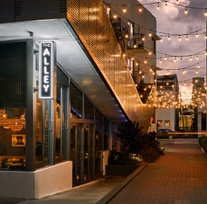 Exterior of the Alley restaurant at night