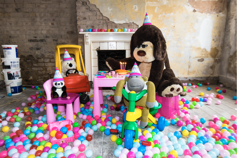 stuffed animals on the floor 