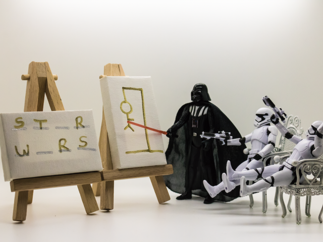 star wars toys in white playing hangman