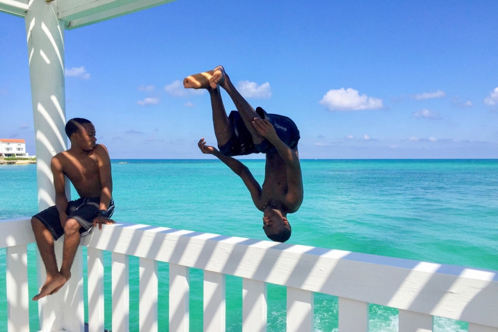 jumping into the water