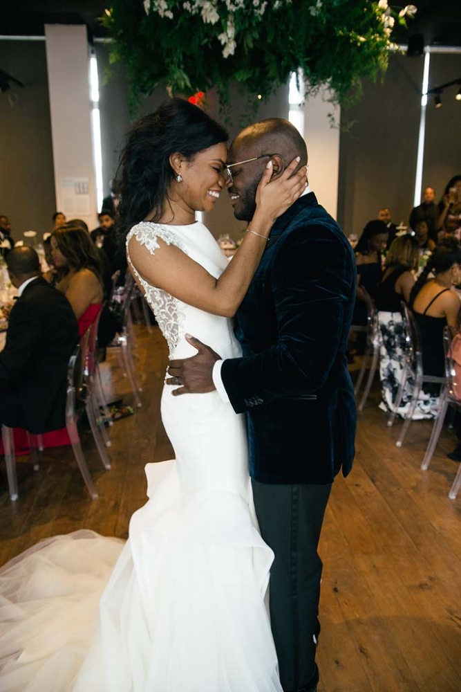 bride and groom dancing