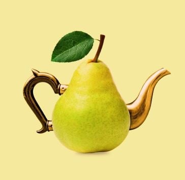 pear dressed as a tea pot