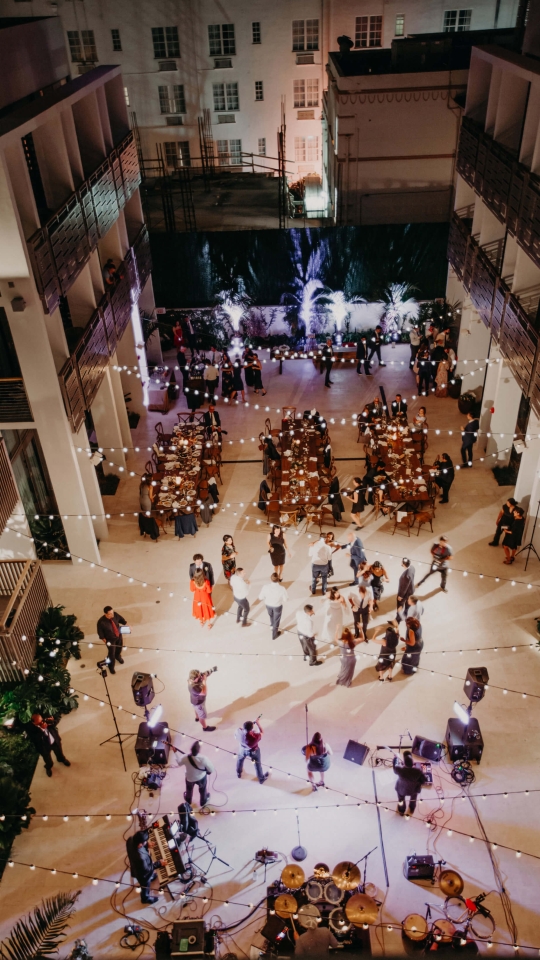 aerial view of people at a gathering