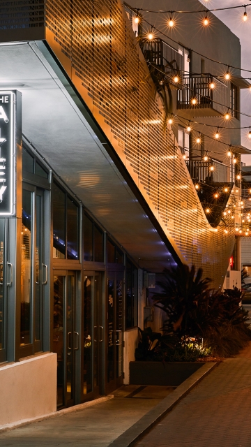 Exterior of the Alley restaurant at night