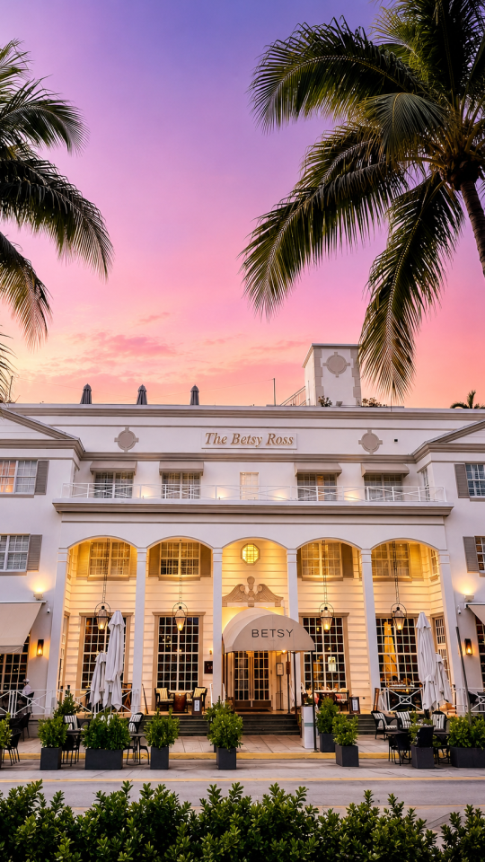 The betsy hotel - front view with sunset in the background