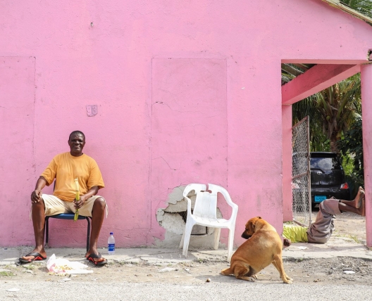man sitting with dog 
