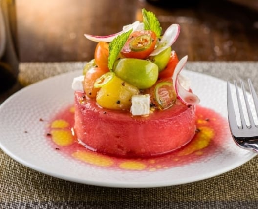 Watermelon, feta, and tomato salad